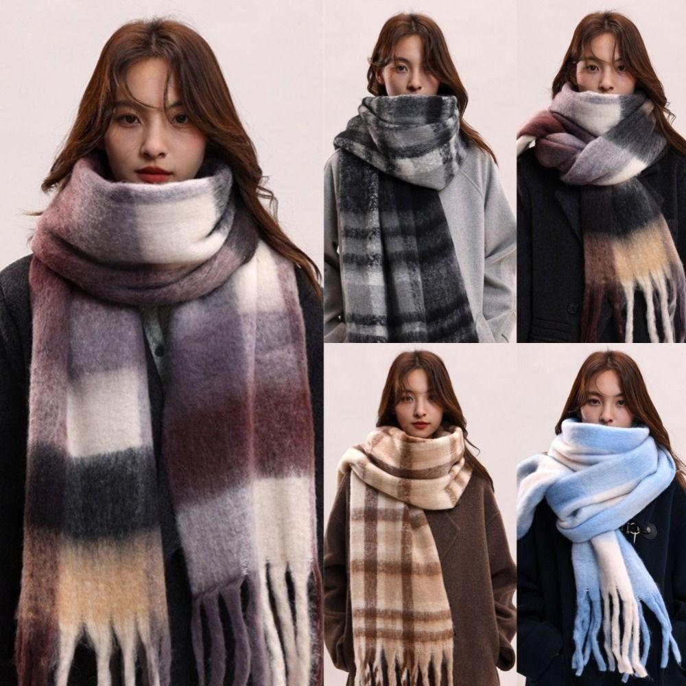 Mohair Winter Cashmere Scarves Tassel Long Shawl Neck Wrap Plaid Wool Scarf Women/Men