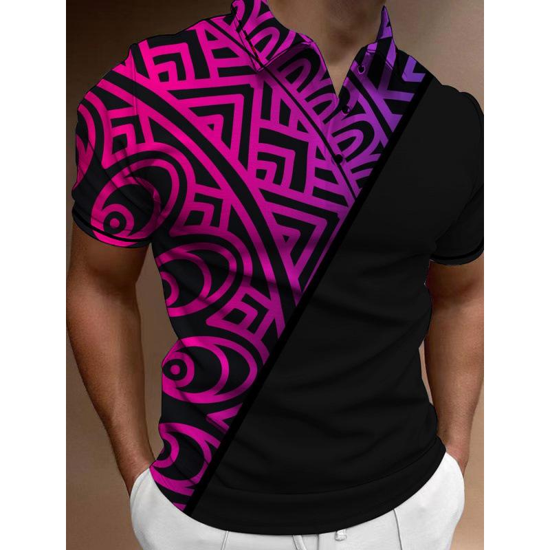 Tech Graphic Short Sleeve Polo Shirt, Trendy Casual Wear for Daily Activities