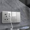 Универсальная настенная розетка Type-C мощностью 18 Вт с портами USB, быстрая зарядка, панель из закаленного стекла, розетка питания, стандарт Великобритании, двойная зарядная розетка USB
