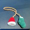 Handmade Hat and Stocking Rear View Mirror Accessories, Cute Crochet Decoration Car Mirror Hanging Accessories, Car Hanging Ornament and Bag Charm