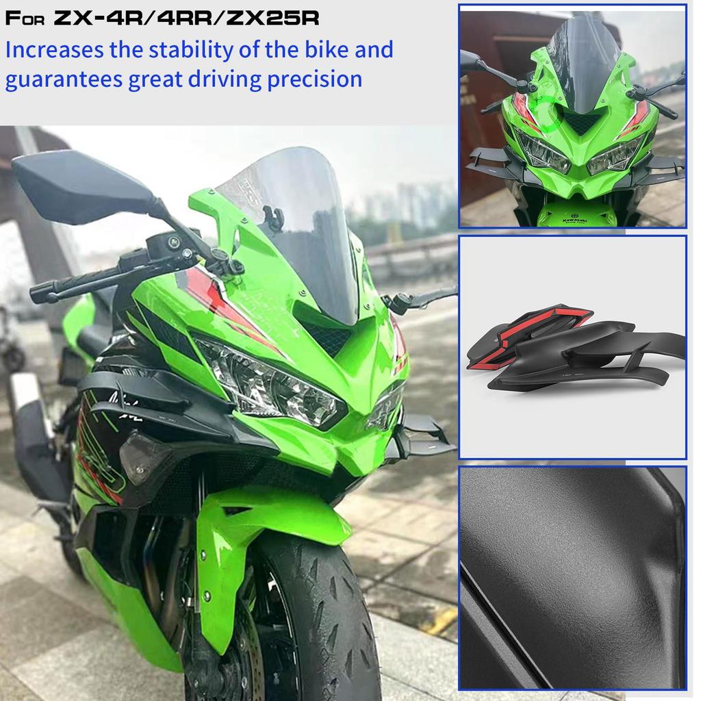 WOOGA Replacement Motorcycle Fairing Side Winglet Aerodynamic Wing Deflector Spoiler for KAWASAKI ZX25 ZX-4R/4RR23-24 21-24