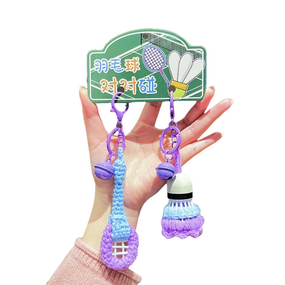 Color Mixed Knitted Badminton Pendant Mini Bell Car Keyring Crochet Badminton Keychain Couple