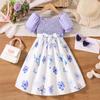 Girls Purple Floral Dress Summer Children's Fashion Princess Dress