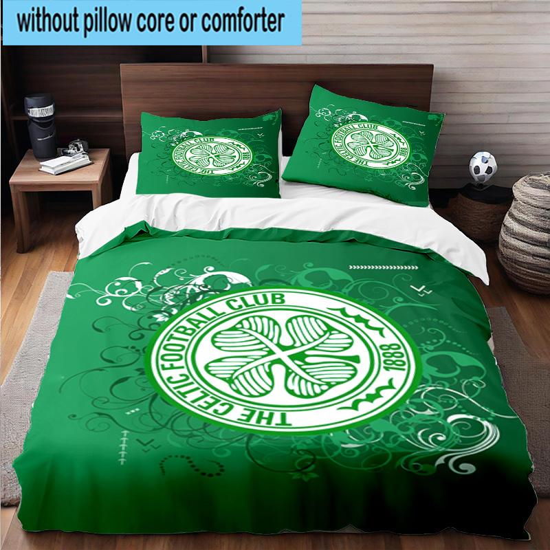 3pcs Celtic Football Club Crest Printed Bedding Set Duvet Cover Closure Includes 1 Duvet Cover & 2 Pillowcases Bedding Sets Home Decor Gifts