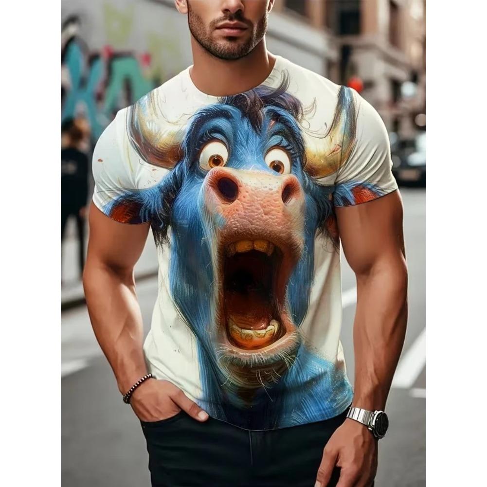 Men's T-Shirt Cartoon Style Animals Pig Cat Graphic 3D Printed T-Shirt Casual Short Sleeved Tee Outdoor Loose Men Clothing Tops