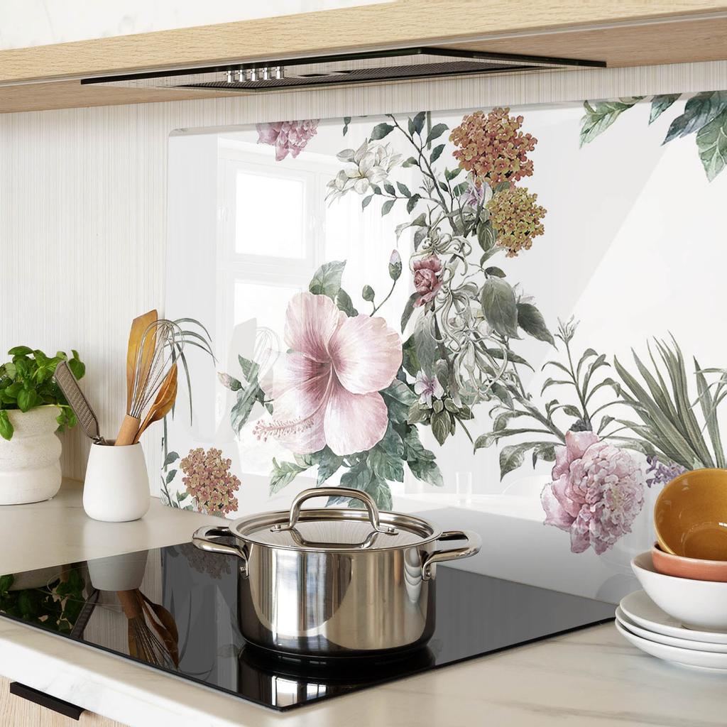 Decorative Glass Snack Serving Board with Floral Pattern 80x52 cm