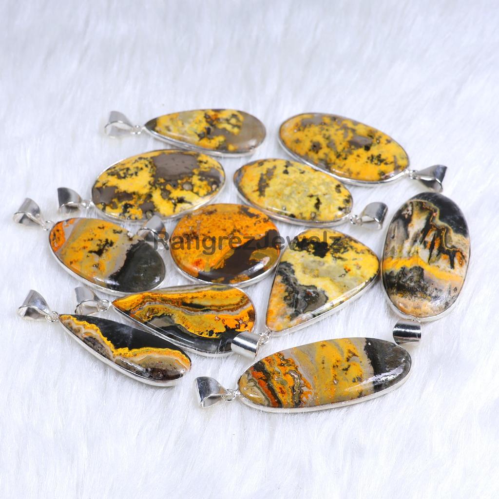 Yellow Jasper Gemstone Pendant Sterling Silver Pendant Bumble Bee Jasper Pendant Yellow Stone Pendant Necklace Bezel Pendant Girls Pendant