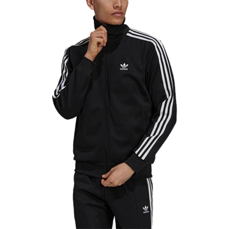 adidas Оригинальная спортивная куртка в полоску на молнии с трилистником, мужские топы, черные H09112