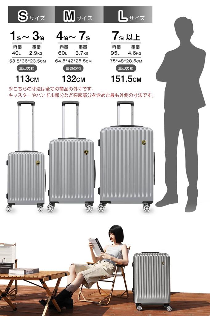 Чемодан, Кейс, Стопор, Ручная кладь, Carry with Carry Большой Двойная молния TSA Заграничная командировка Размер L от 7 ночей до длительных поездок [Новая поездка],