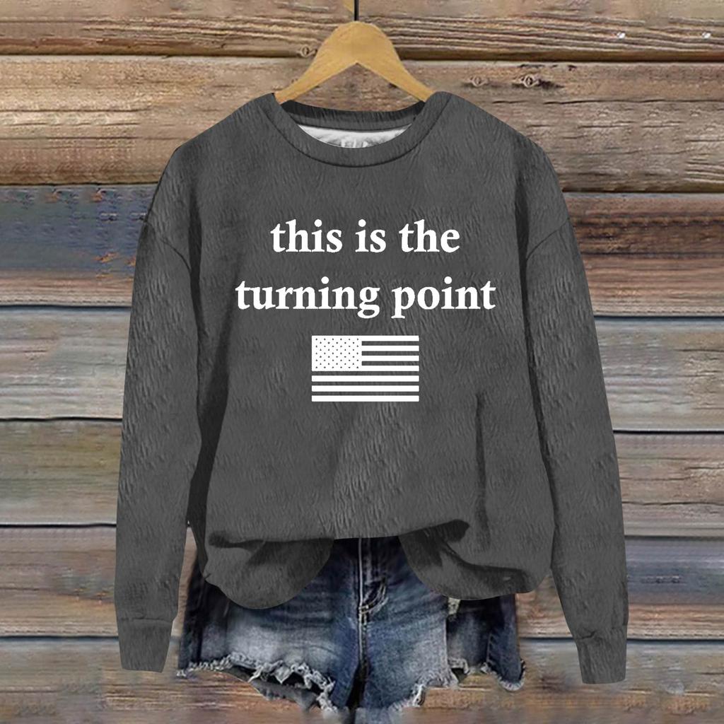 Ladies Fashion Casual Long Sleeve Printed Round Neck Pullover Top