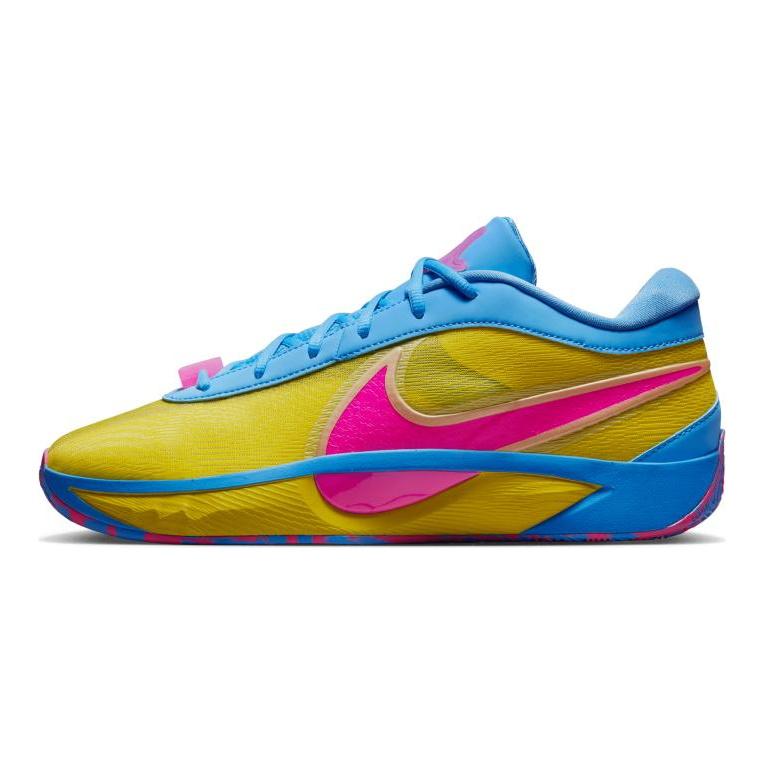 Nike Баскетбольные кроссовки Giannis Freak 6 с низким верхом, противоскользящие, износостойкие, мужские, желто-розово-синие, HF1819-700