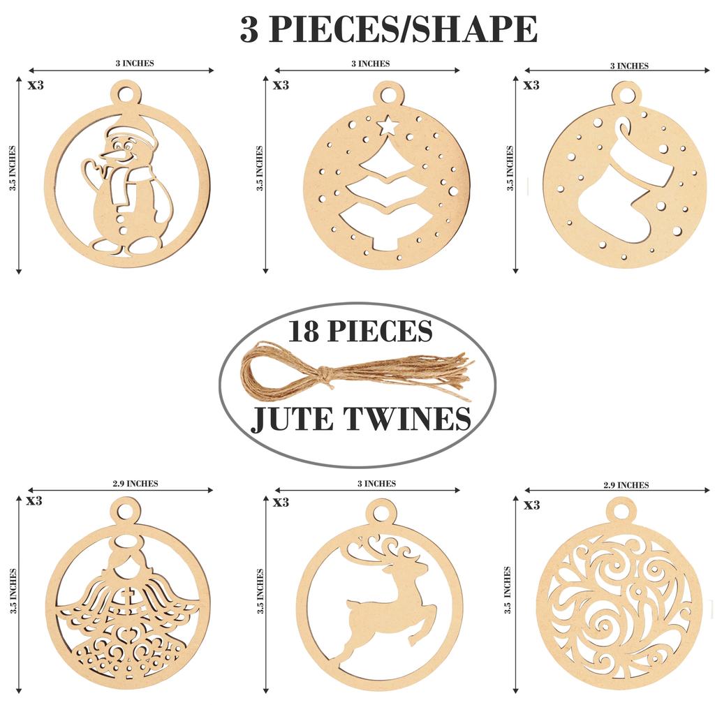 Inkdotpot 18 шт. Рождественские украшения, незаконченные деревянные лазерные вырезы в форме дерева/колокольчика, подвесное украшение