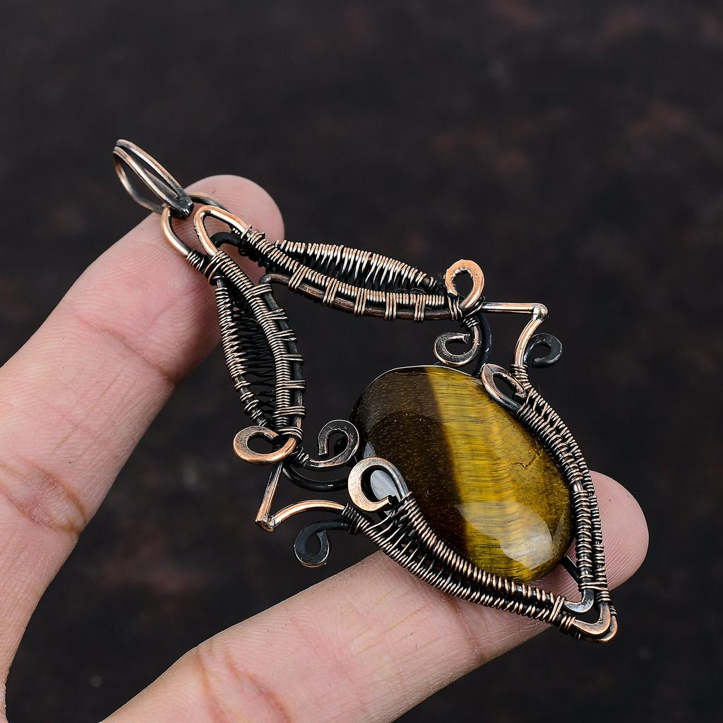 Кулон Тигровый глаз Кулон, обернутый медной проволокой Изящный драгоценный камень Кулон ручной работы Украшения из тигрового глаза Подарок на помолвку Украшения из медной проволоки