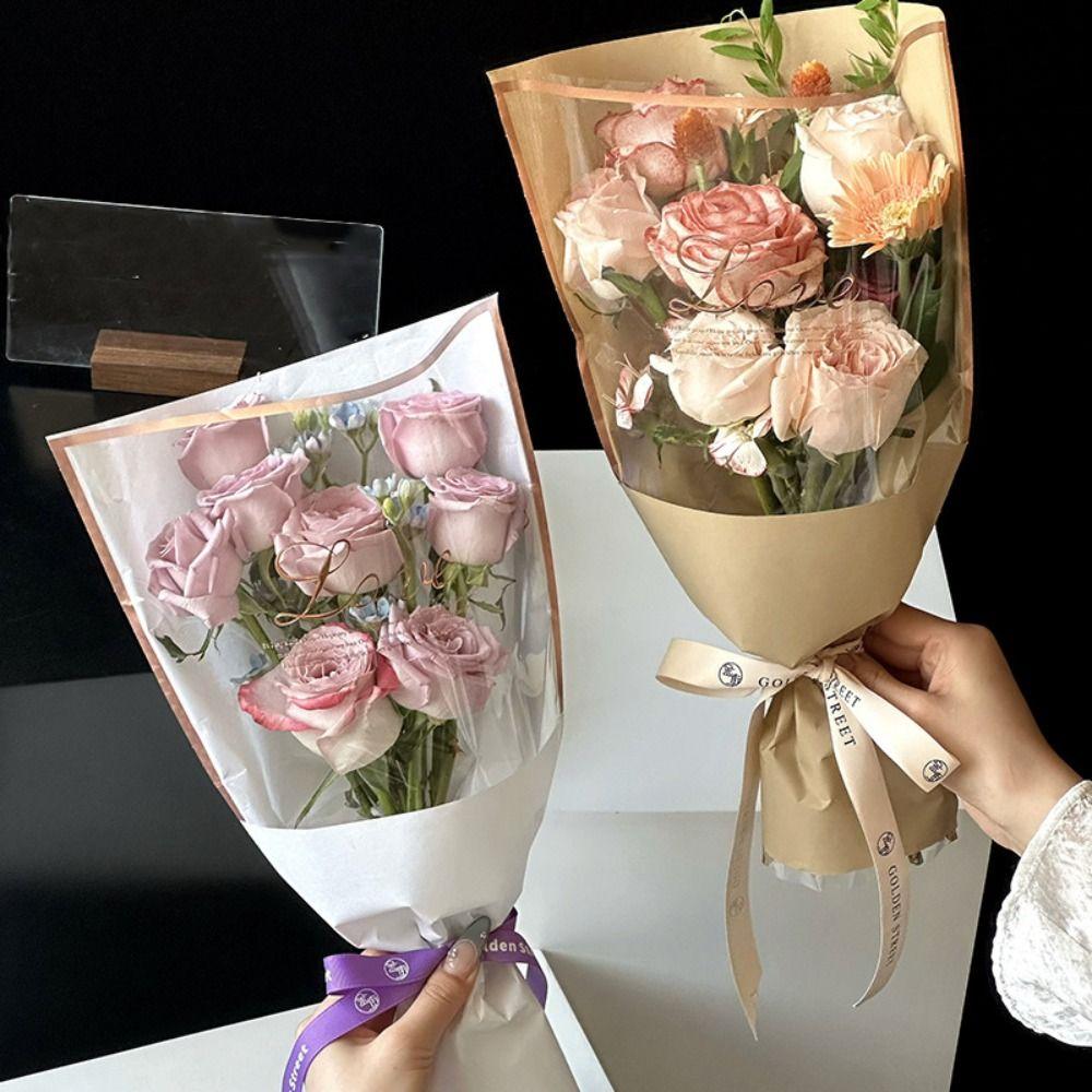 20PCS Transparent Flower Packaging Bag Kraft Paper Flower Paper Bag Valentine's Day Gift