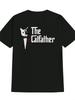 Men's ''The Cat Father'' Graphic Tee - Casual Black Short Sleeve T-Shirt with Whit