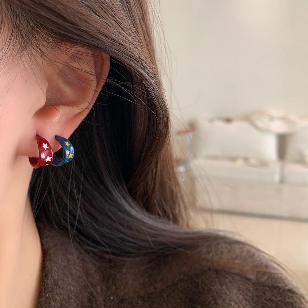 Enamel Drip Oil Star Hoop Earrings Vintage Colorful Dripping Earrings Party