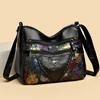Mother Bag Women Soft Leather Printed Shoulder Crossbody Bag for Middle-Aged and Elderly Multi-Pocket Bag