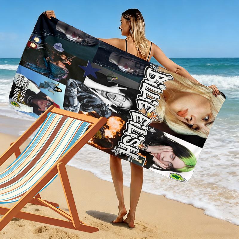 Name Custom Billie Poster Print Beach Towel, Large Soft Quick Dry Towel for Beach Camping Swimming