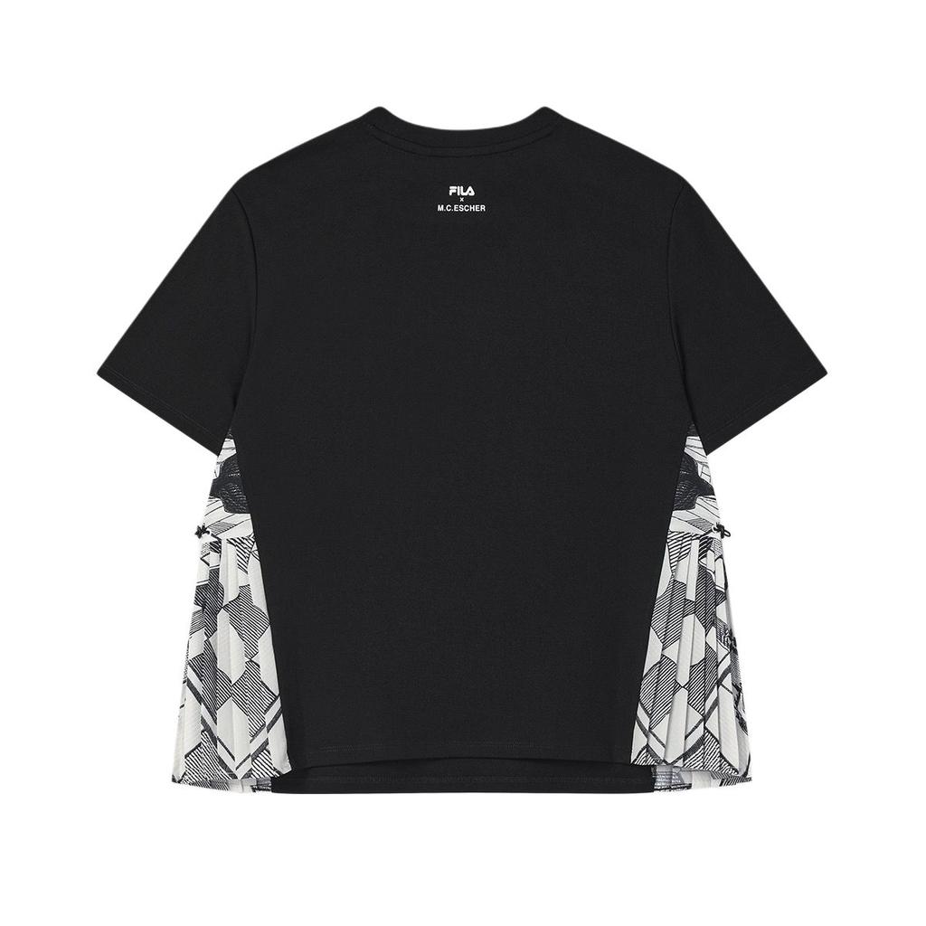 Fila X M.C.. ESCHER Серия Heritage Модная повседневная универсальная футболка с коротким рукавом Женские футболки Черный F11W538103F-BK