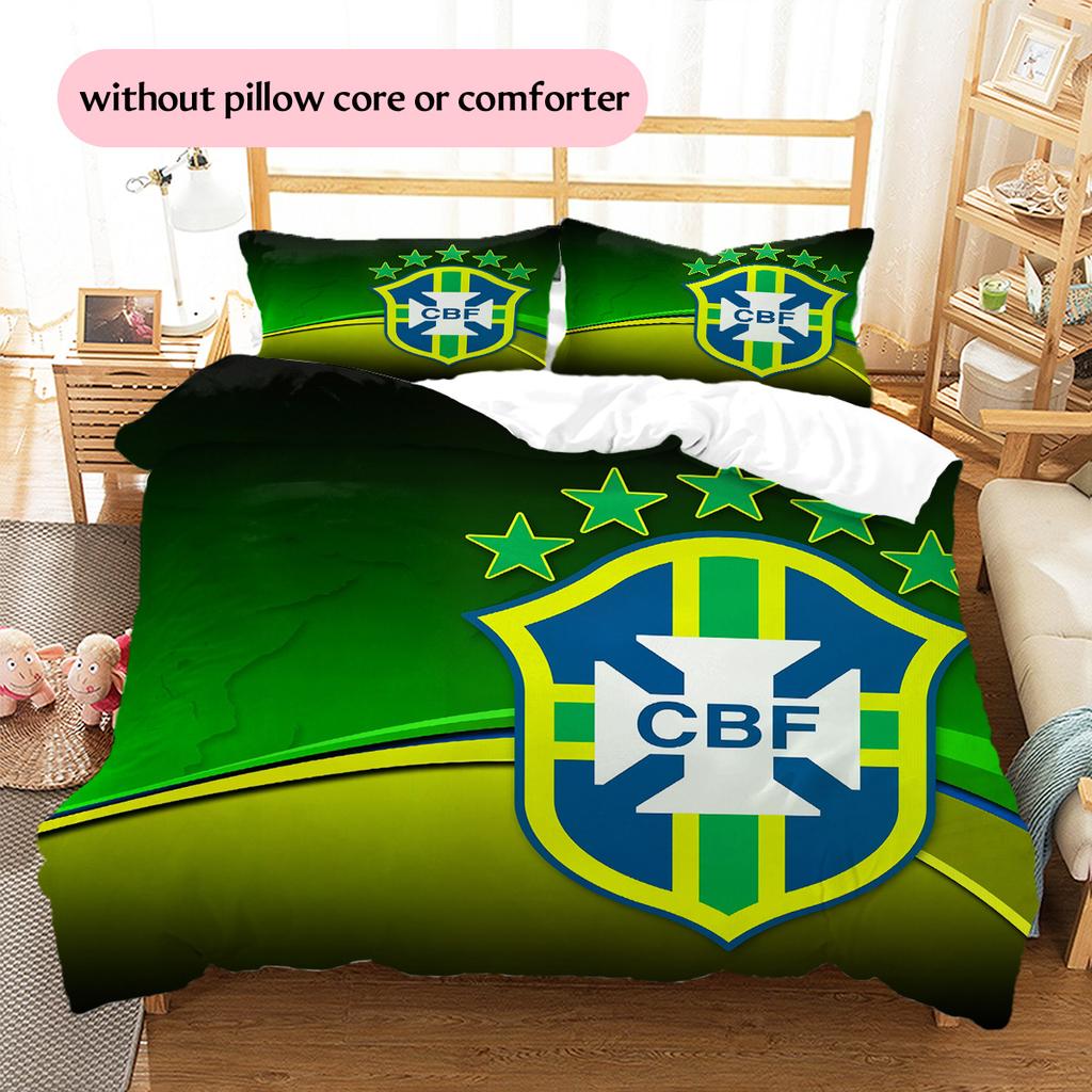 Brazil national football team Pattern Bedding Quilt Set Home Decoration Gift (1 * duvet cover + 2 * pillowcase without core)