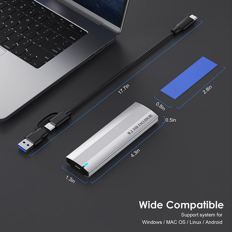 Корпус для внешнего SSD M.2 NVMe PCIe / NGFF SATA с двойным протоколом, 10 Гбит/с, USB Type-C, поддержка ключей M и B&M