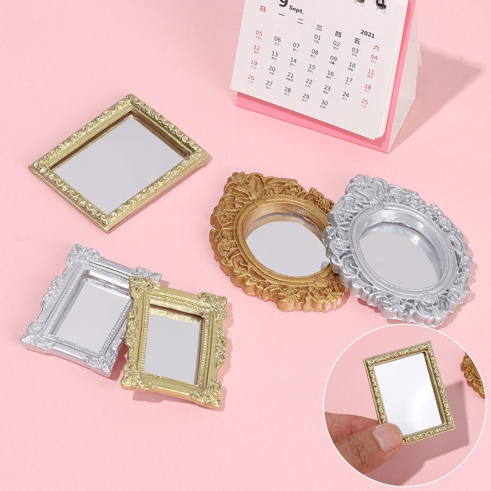 Micro Ornaments Retro Dollhouse Frame Accessories Dollhouse Mirror Miniature Wall Room Mini Mirror