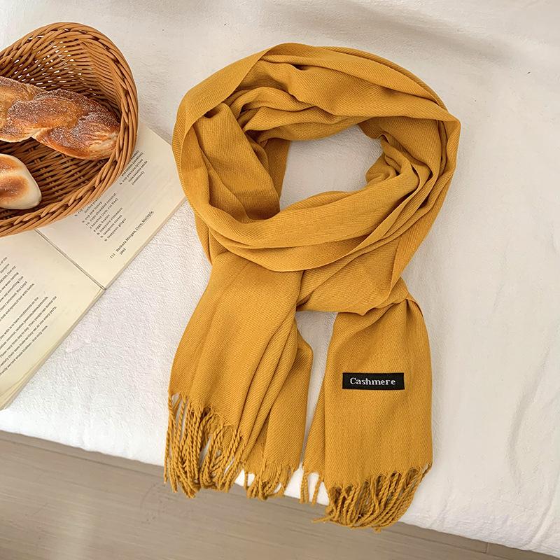 Scarf Women's Winter High-end Sense New Imitation Cashmere Solid Color Versatile Warm Fringed Shawl Scarf