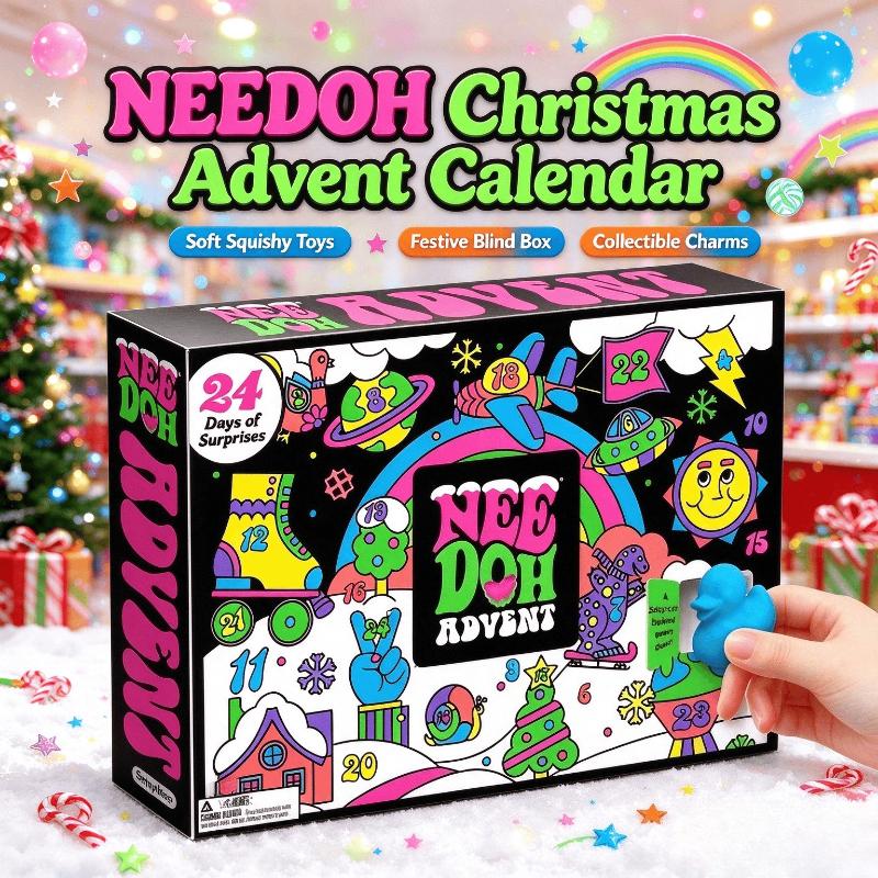 NeeDoh Christmas Countdown Advent Calendar 3D PVC Fidget Doll Surprise Box Stress Relief Squeeze Toy
