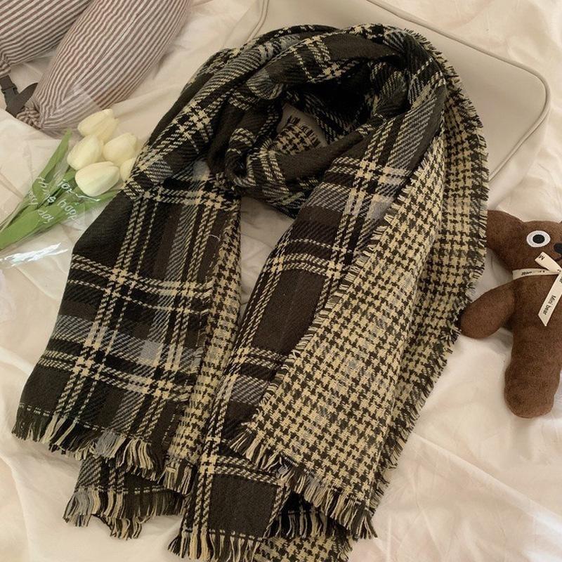 Plaid Collection~ Korean Plaid Fringed Ins Scarf Female Autumn And Winter Students Warm Atmosphere Scarf