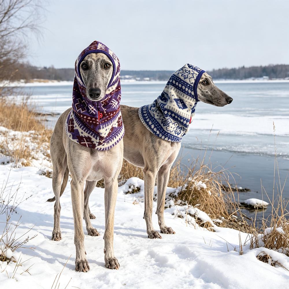 Vintage Fleece Dog Snood Hood Soft Thermal Winter Pet Neck Warmer Scarf for Italian Greyhound Dogs Outdoor Windproof Head Cover