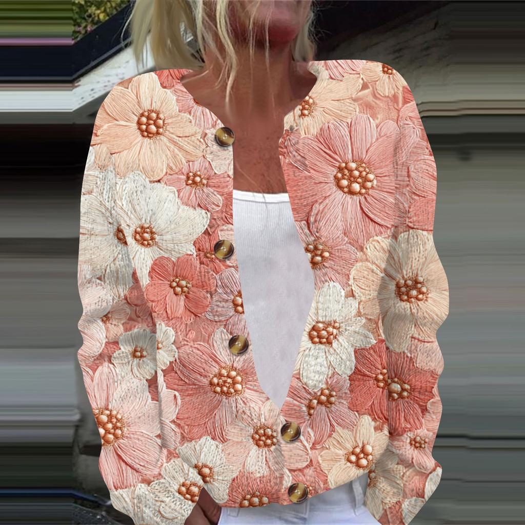 Женская повседневная мода ретро цветочный принт длинный рукав кардиган куртка на пуговицах