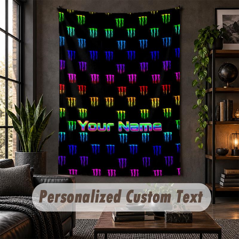 Personalized Wall Tapestry,Monster Energy Custom Text, Soft Fabric Wall Art For Indoor Decoration