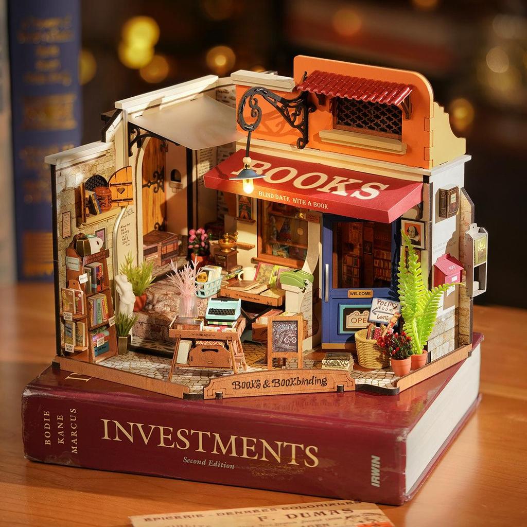 ROBOTIME Rolife 3D Puzzles Corner Bookstore DIY Miniature House Kit DG164