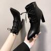 Fashion Lace-up Women Ankle Boots Middle Heels Fashion Lace Pointed Toe 2024 New Autumn Winter Women Shoes Black White Short Booties