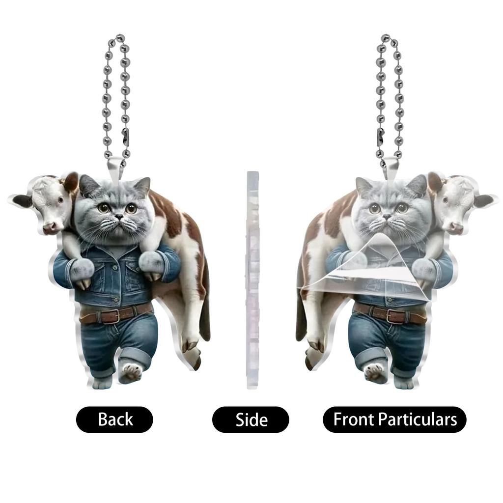 2D Cute Car Acrylic Flat Rearview Mirror Pendant Keychain Accessories