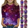 Топы с принтом для девочек 5-16 лет с круглым вырезом и рукавами 3/4 Футболки Модные топы Наряды Футболки
