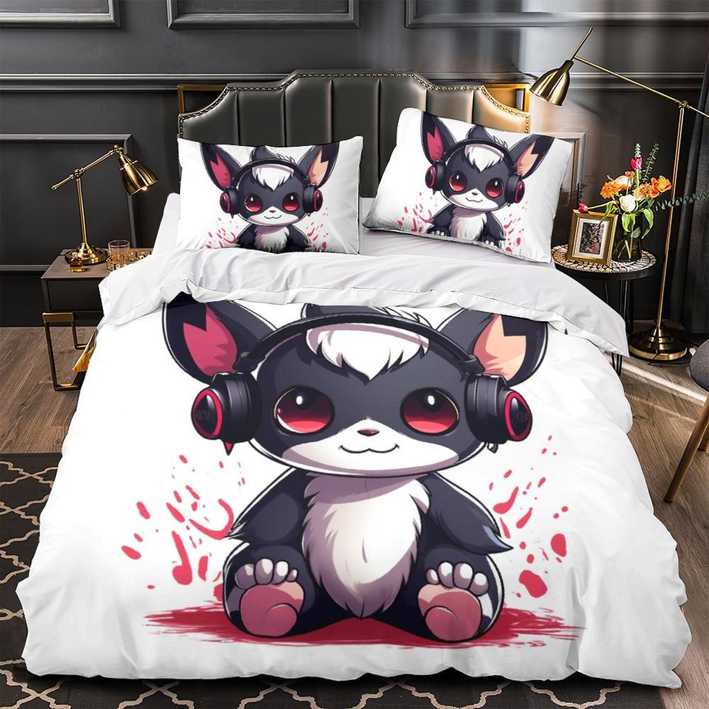 3D Cartoon Animal Bedding Set Cute Cat Down Duvet Cover Pillowcase 2/3pcs Girl Kids Women and Boys Cover