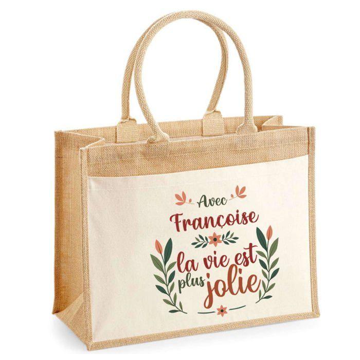 Sac cabas - PLANETEE - jute avec poche « Françoise la vie est plus jolie » - Jute naturel - 43x33 cm - Imprimé en France