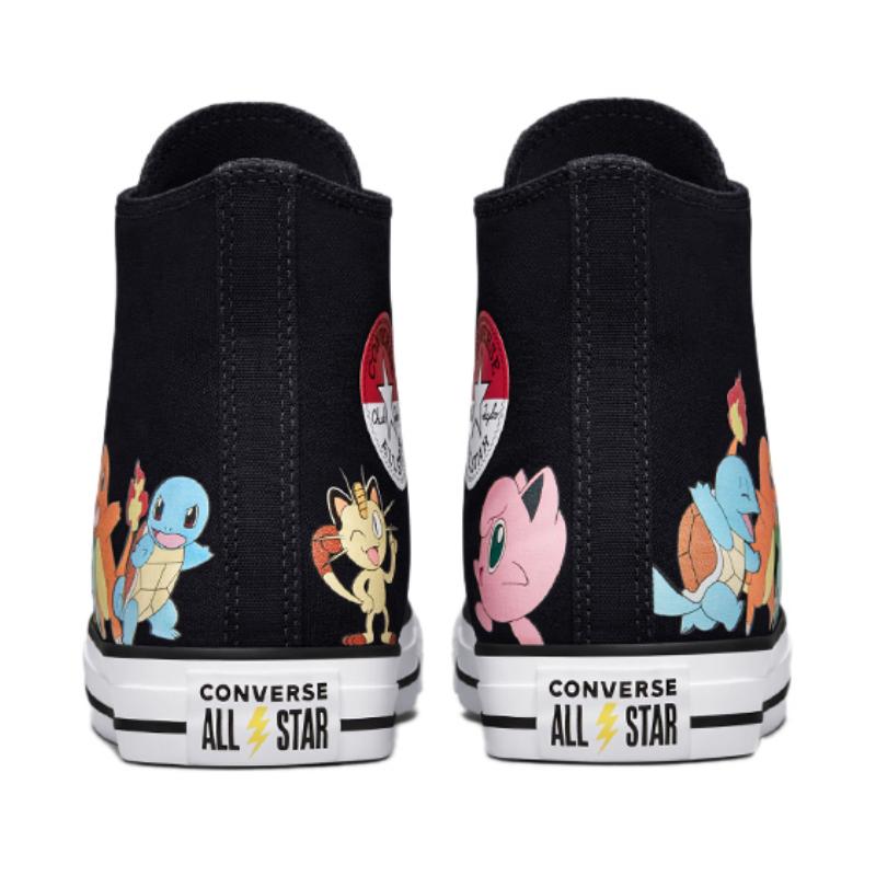 POKEMON/Покемон x Converse Chuck Taylor All Star "Первые партнеры" Модные высокие парусиновые кеды Унисекс Черные