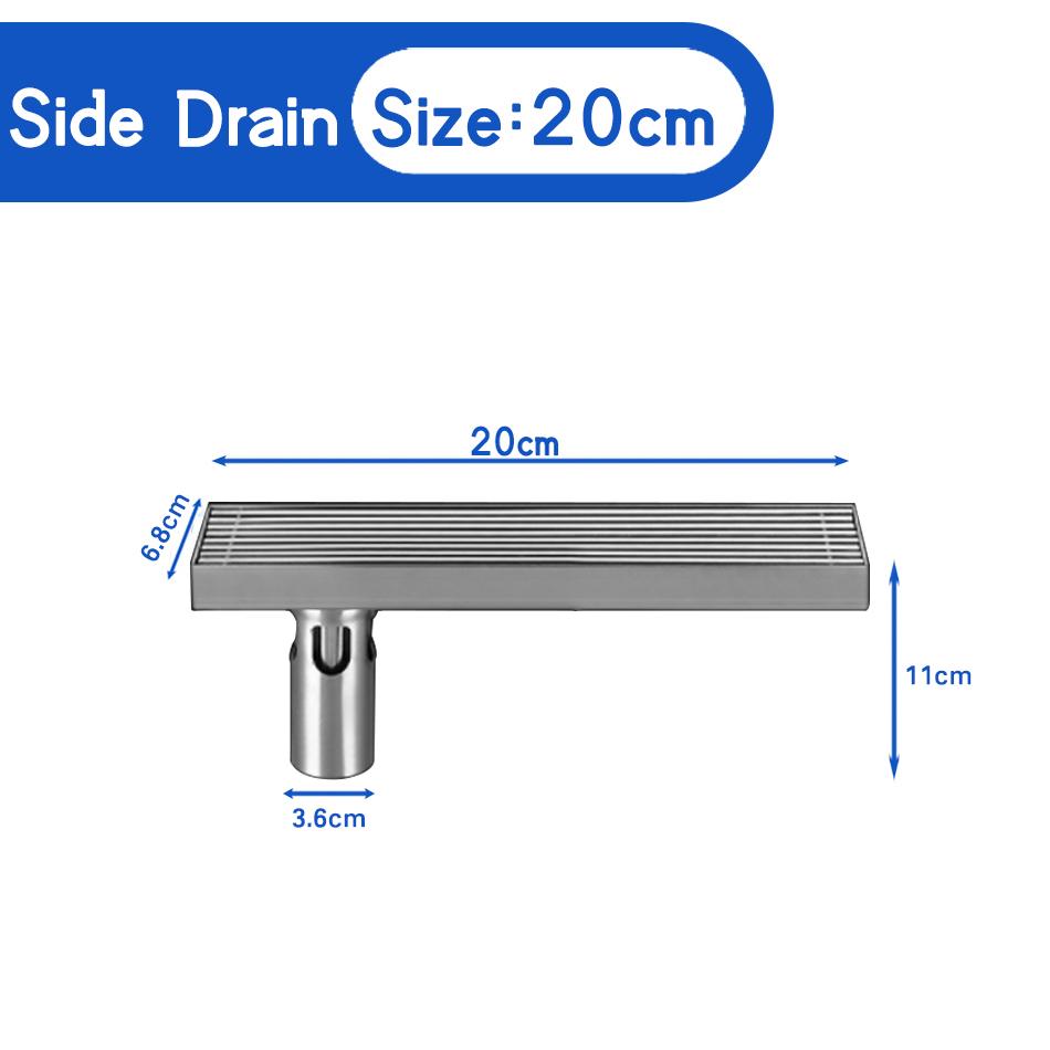 Слив для пола в ванной USU304 из нержавеющей стали в полоску, прямоугольный душ, длинный линейный слив, боковой слив для пола в туалете на кухне