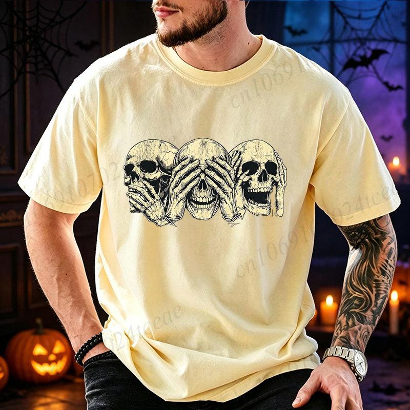 Halloween Three Skulls Evil T Shirt Men Vintage Gothic Graphic Oversized Tee Tshirt Male Unisex Halloween Party Costume Tops