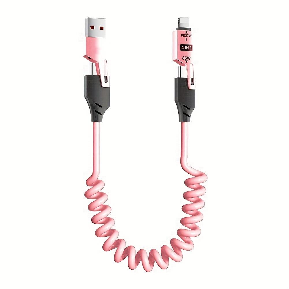 4 в 1 USB-C на Lightning/Type-C кабель для быстрой зарядки 65 Вт, компактный дизайн, может заряжать iPhone, iPad, Samsung и другие устройства