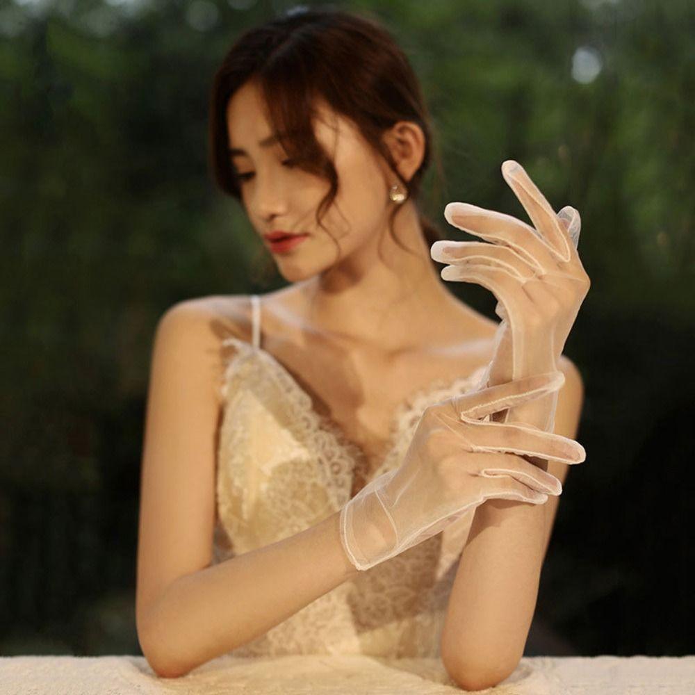 Mesh Bridal Gloves Solid Color Lace Hand Covers Fashion Stage Performance Gloves For Women