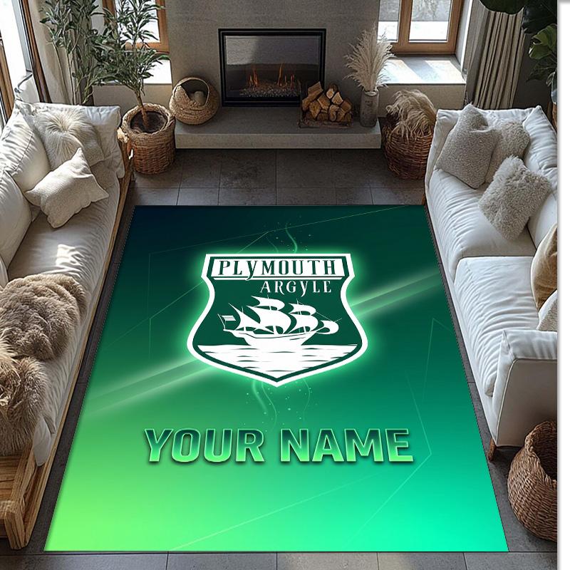 Plymouth Argyle FC Printed Crystal Velvet Rug Non‑Slip Crystal Velvet Carpet For Sofa Bedroom Indoor Home Decoration