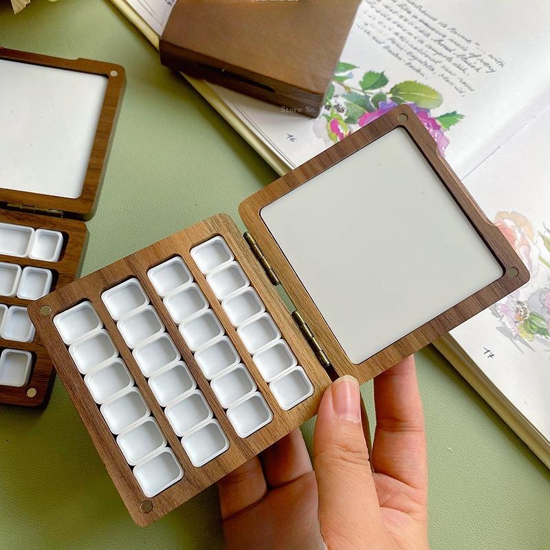 24 Color 0.5ml Wooden Watercolor Sub-package Empty Box Portable Student Outdoor Sketching Travel Painting Palette Paint Box