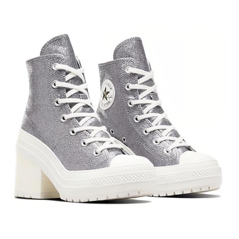 Converse Chuck 70 De Luxe Блестки Высокий каблук Износостойкие Дышащие Полувысокие Эспадрильи Женские Серые