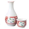 Ale-net Sake Set, Tokkuri and Ochoko Set, 8cm X H15.5cm, Approx. 280cc, Akae Madori Tokkuri (Large), Tokkuri and Sake Cup Set (2), Ceramic, Mino Ware