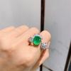CC Vintage Ring Green Created Emerald Stone Luxury Accessories Open Rings for Women Party Wear Fine Jewelry Bijoux CC3018