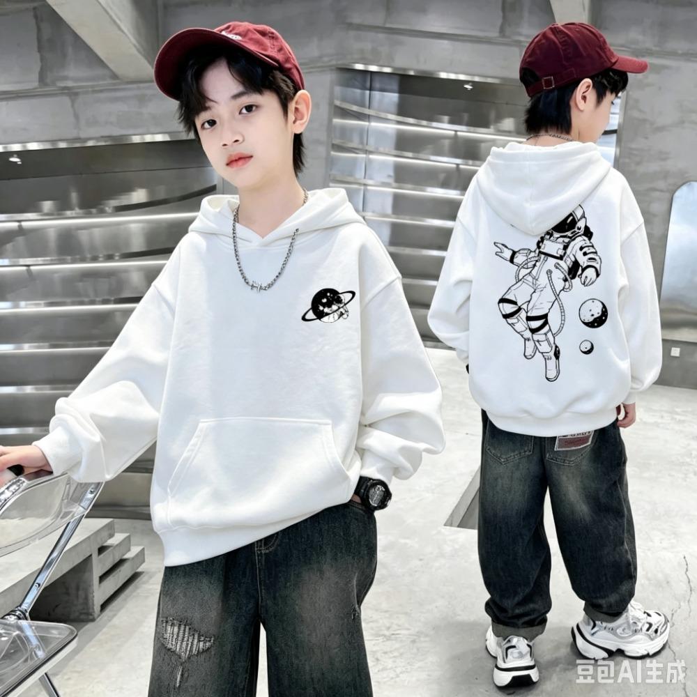 Autumn and Winter Kids' Hoodie - Korean Style Cartoon Astronaut Print