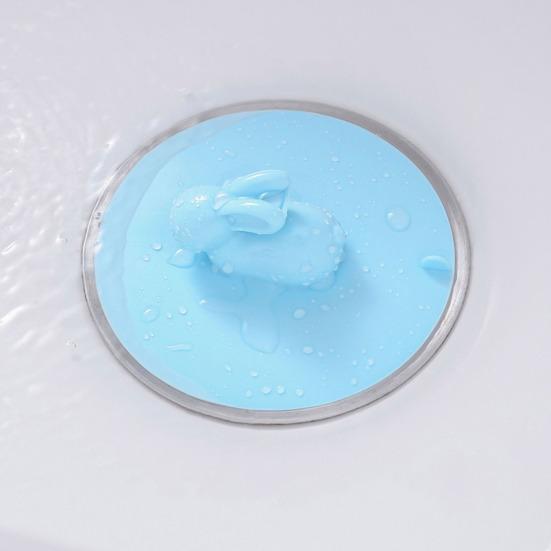 Сливная пробка для ванны, силиконовая крышка для сливного отверстия в полу с ручкой в ​​форме кролика, сильное всасывание, защита от протечек, защита от запаха, универсальная пробка для ванны для ванной комнаты